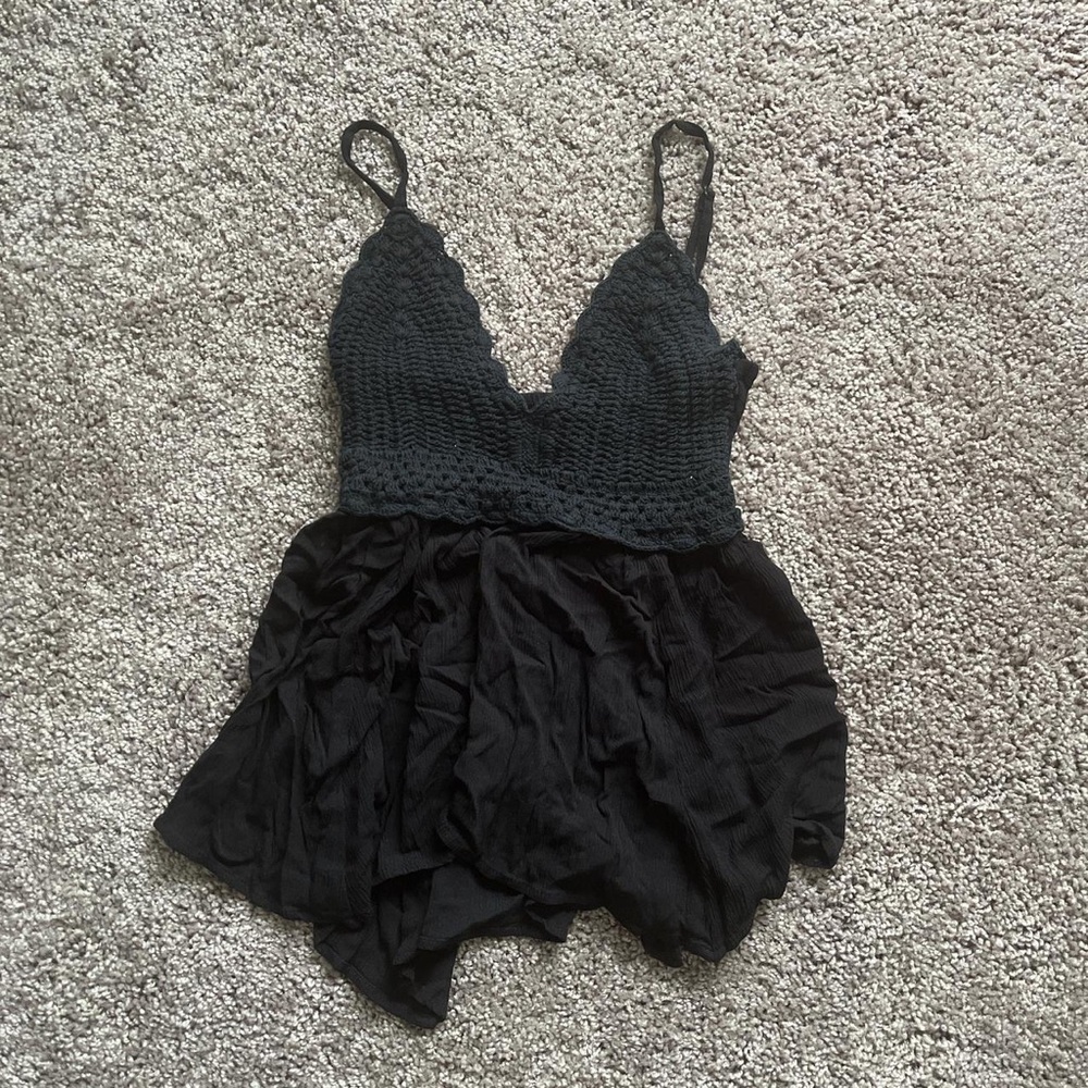 Chic Black Crochet Mini Dress